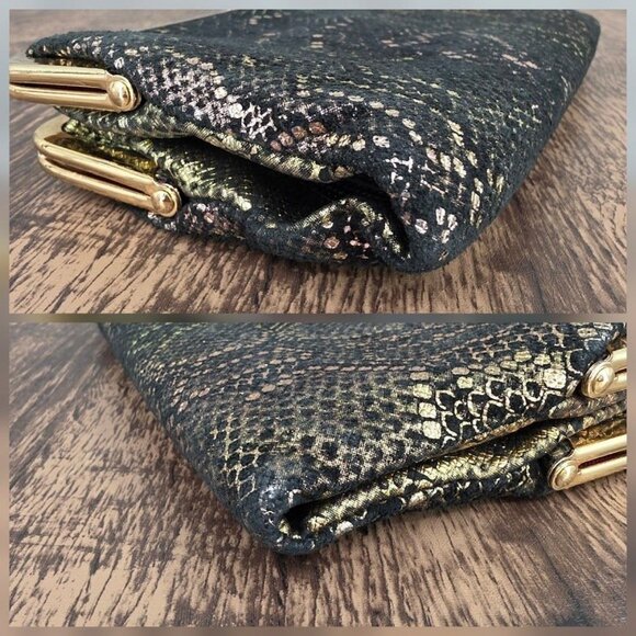 HOBO Lauren Wallet Clutch Iridescent Exotic Metallic Reptile Snake Print Leather - Picture 12 of 15